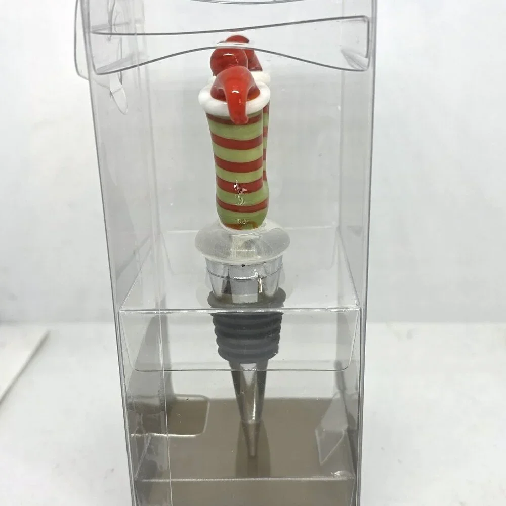 Pier 1 Elf Upside Down Red & Green Striped Pants & Red Shoes Bottle Stoppe - NIB